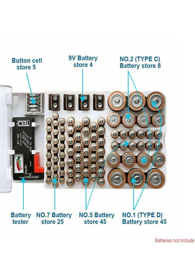 AMERTEER - Battery Storage Organizer Box With Hinged Clear Cover Case Includes Capacity Tester - Image 1
