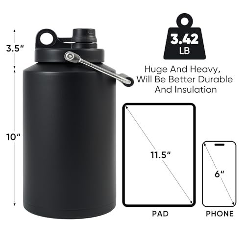 Kerilyn Insulated Jug with Handle, One Gallon, 128oz Stainless Steel, Large Double Vacuum Water Bottle for Hot & Cold Drinks, Wide Mouth, Sweat Proof, Great for Travel, Hiking & Camping, Black - Image 2