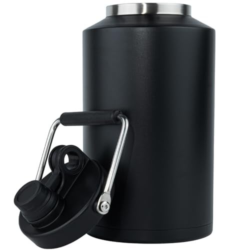 Kerilyn Insulated Jug with Handle, One Gallon, 128oz Stainless Steel, Large Double Vacuum Water Bottle for Hot & Cold Drinks, Wide Mouth, Sweat Proof, Great for Travel, Hiking & Camping, Black - Image 1
