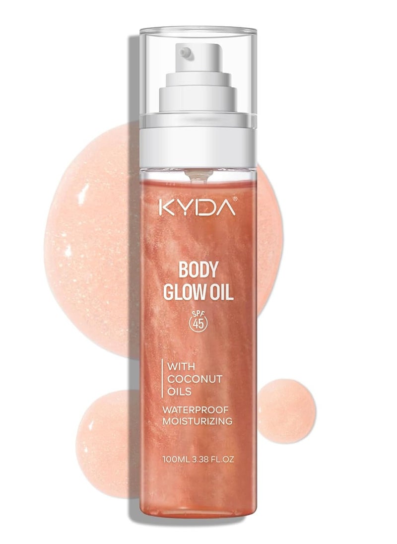 KYDA KYDA Body Glow Oil, SPF 45 Broad Spectrum, Sunscreen Body Oil with Rose Gold Mica, Moisturizing Coconut, Glow Moisturizer, Lightweight, Water Resistant, 3.38 fl oz, ROSE  - Image 1