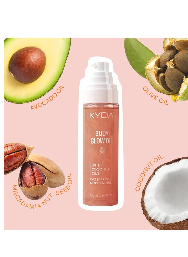 KYDA KYDA Body Glow Oil, SPF 45 Broad Spectrum, Sunscreen Body Oil with Rose Gold Mica, Moisturizing Coconut, Glow Moisturizer, Lightweight, Water Resistant, 3.38 fl oz, ROSE  - Image 2
