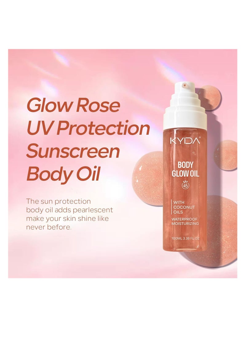 KYDA KYDA Body Glow Oil, SPF 45 Broad Spectrum, Sunscreen Body Oil with Rose Gold Mica, Moisturizing Coconut, Glow Moisturizer, Lightweight, Water Resistant, 3.38 fl oz, ROSE  - Image 3