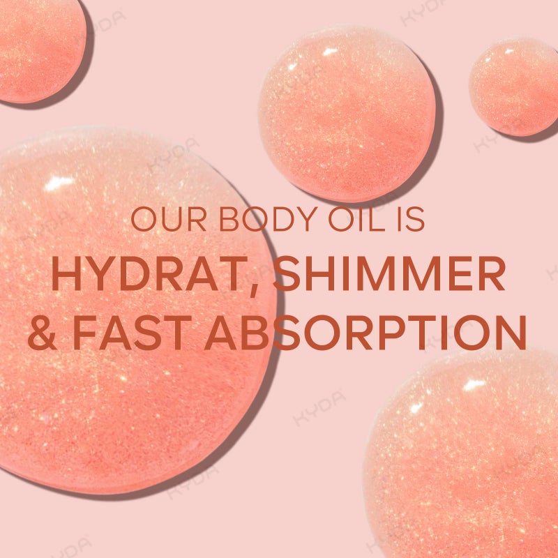 KYDA زيت الجسم KYDA للتألق، SPF 45 طيف واسع، زيت واقي للشمس مع ميكا ذهبية وردية، مرطب جوز الهند، مرطب متألق، خفيف الوزن، مقاوم للماء، 3.38 أونصة سائلة، وردي - Image 5