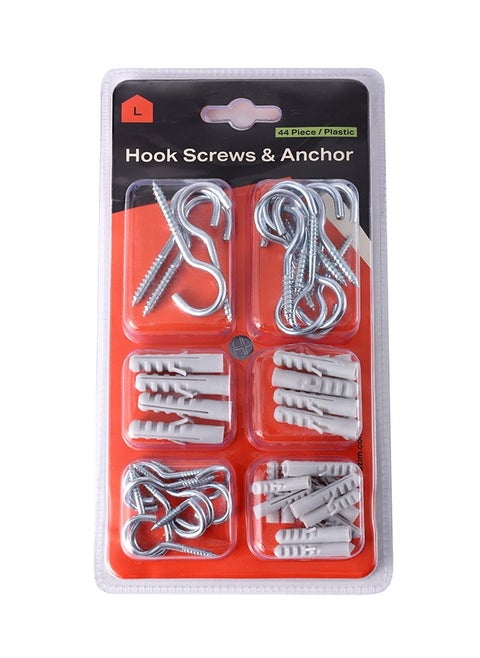 Hook Screws & Plastic Anchor Kit - 44 Piece| Mug Hooks Metal Heavy Duty Screw Wood Wall Ceiling Hooks Plant Hooks Indoor Outdoor for Utensils Baskets Lights Wreaths