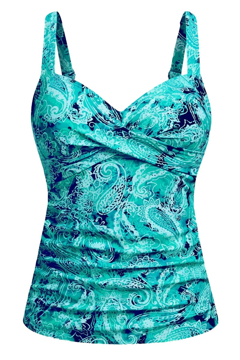 Talisea Women's Underwire Tankini Top Only - Tummy Control Bathing Suit Top No Bottom 2025 Green Paisley M - Image 1