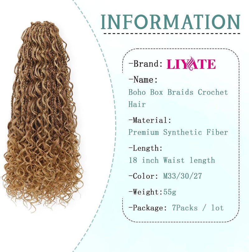 Liyate Goddess Bohemian Box Braids Crochet Hair - 18 Inch Crochet Braids with Curly Ends, 7 Packs Synthetic Braiding Hair Extensions for Black Women, M33/30/27 - Image 3