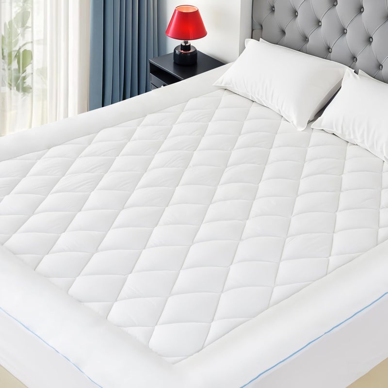 HOMTEC California King Mattress Pad Cotton Mattress Pad Cover Quilted Mattress Cover 1822 Deep Pocket Mattress Protector Cal King Size White Down Alternative Filling Noiseless  Breathable