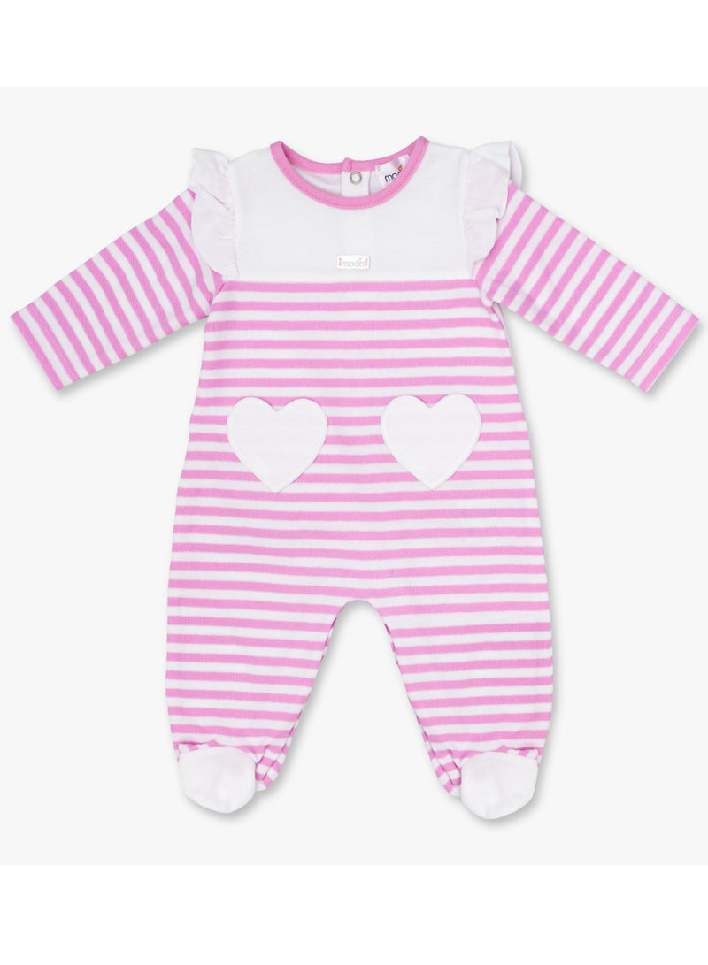 MOON 100% Cotton Sleepsuit 0-1M Pink - Pink Stripes - Image 1