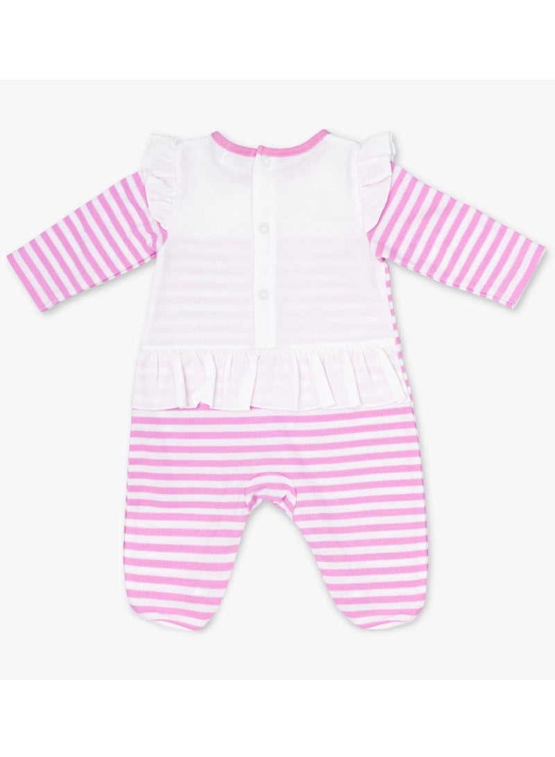 MOON 100% Cotton Sleepsuit 0-1M Pink - Pink Stripes - Image 2