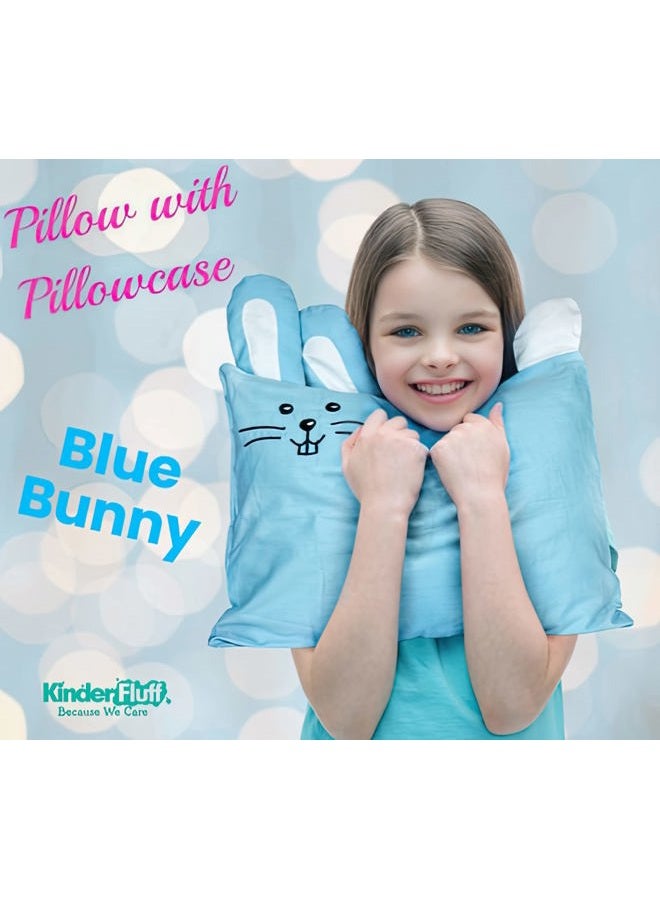 KINDER FLUFF Toddler Pillow with Pillowcase Blue Bunny Design - 33x46cm Durable, Hypoallergenic & Machine Washable with Envelope Closure. Perfect for Toddler Cot, Kids Bed Set, Infant & Travel - Blue - Image 2