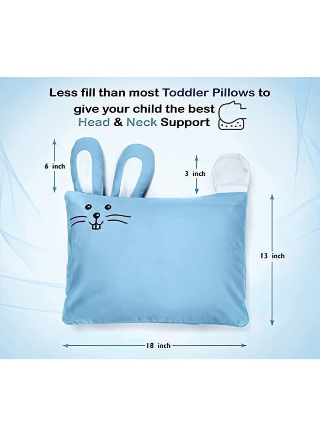 KINDER FLUFF Toddler Pillow with Pillowcase Blue Bunny Design - 33x46cm Durable, Hypoallergenic & Machine Washable with Envelope Closure. Perfect for Toddler Cot, Kids Bed Set, Infant & Travel - Blue - Image 3