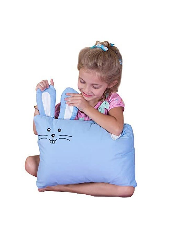 KINDER FLUFF Toddler Pillow with Pillowcase Blue Bunny Design - 33x46cm Durable, Hypoallergenic & Machine Washable with Envelope Closure. Perfect for Toddler Cot, Kids Bed Set, Infant & Travel - Blue - Image 5