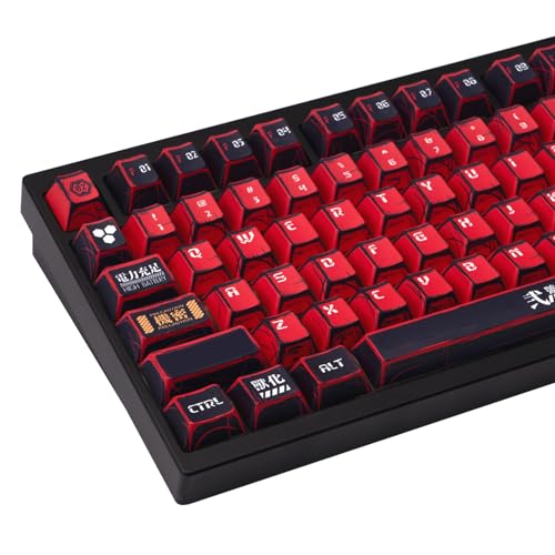 TIMSEKER 135-Key Manga Anime Keycaps Set, Black Red PBT Keycaps, Cherry Profile, Dye-Sub Custom Hand-Drawn Design, Compatible with ANSI Layout Mechanical Keyboards - Image 1