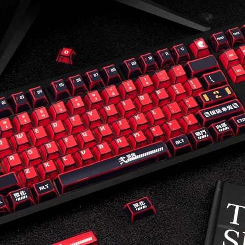 TIMSEKER 135-Key Manga Anime Keycaps Set, Black Red PBT Keycaps, Cherry Profile, Dye-Sub Custom Hand-Drawn Design, Compatible with ANSI Layout Mechanical Keyboards - Image 5