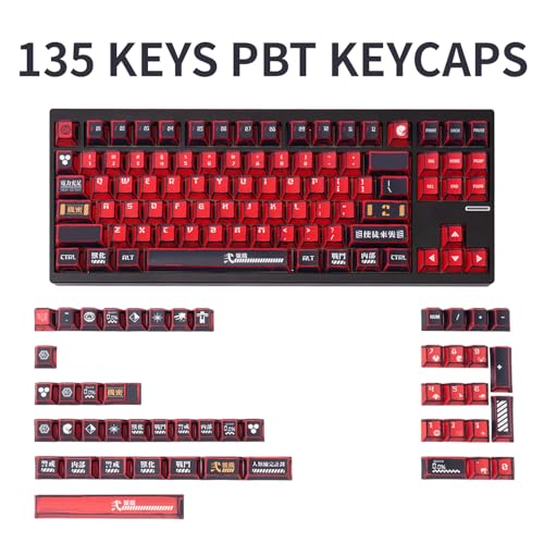 TIMSEKER 135-Key Manga Anime Keycaps Set, Black Red PBT Keycaps, Cherry Profile, Dye-Sub Custom Hand-Drawn Design, Compatible with ANSI Layout Mechanical Keyboards - Image 2