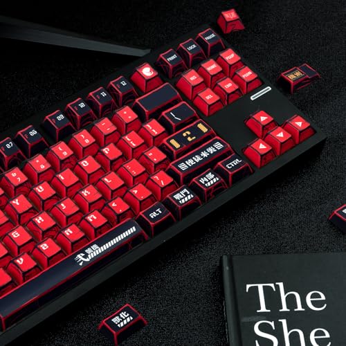 TIMSEKER 135-Key Manga Anime Keycaps Set, Black Red PBT Keycaps, Cherry Profile, Dye-Sub Custom Hand-Drawn Design, Compatible with ANSI Layout Mechanical Keyboards - Image 4