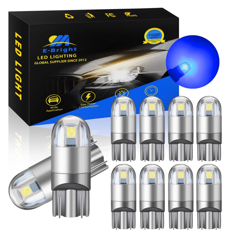YM EBright T10 194 Car Interior Lights 168 W5W Led Bulb 3030 Chips 2825 LED Bulb Dome Map Trunk Door Courtesy Light Clearance License Plate Light NoPolarityACDC 12VBluePack of 10