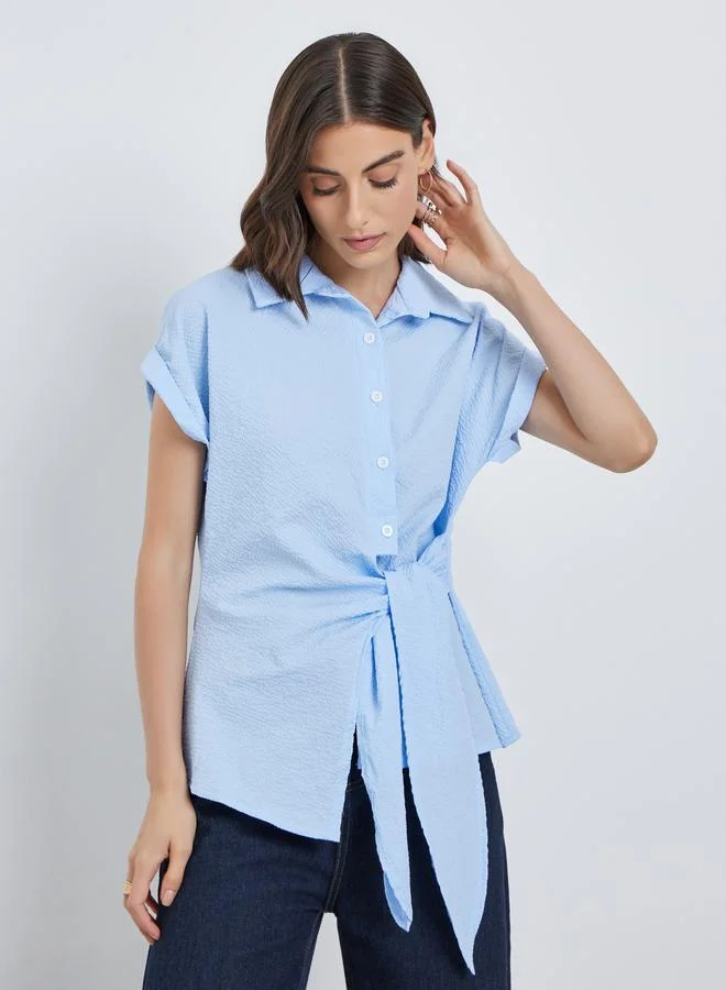 Take Two Take Two Textured Short Sleeve Wrap Top