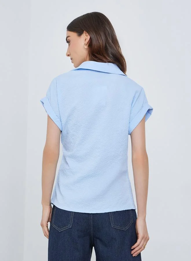 Take Two Take Two Textured Short Sleeve Wrap Top
