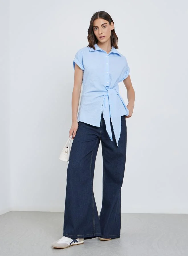 Take Two Take Two Textured Short Sleeve Wrap Top