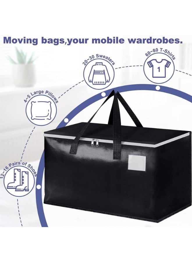 4 PCS Large Moving Storage Bags with Zippers, Reinforced Handles and Labeled Pockets - Collapsible and Space Saving-Totes, for Moving, Storage,Camping and Traveling, Color: Black  - Image 2