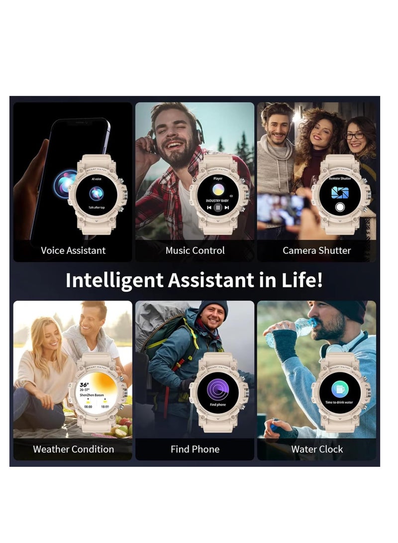 PEJE 1.39” Watch For Men,Smart Watch For Men with GPS,1ATM Waterproof Bluetooth calling Smart Watch,120+ Sport Modes, with SpO2/Heart Rate/Sleep Monitor,Smartwatch Compatible Android iOS (Beige) - Image 3