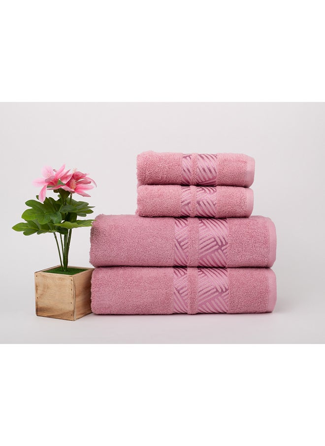 Towel 4 Piece Bathroom  Set - TRACK - 500 GSM - 100% Cotton Terry - Jacquard Border- 2 Bath  70X140 cm & 2 Hand  50x90 cm- Luxury Touch - Extra Absorbent-Pink - pzsku/Z8C59BD0EF156DB95B594Z/45/_/1718005597/9f6b24aa-2dfa-4ea2-a47c-6dfae432047d