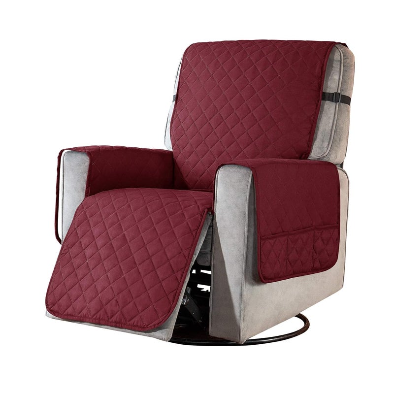 subrtex Recliner Chair Cover Fitted Large Sofa Slip Cover Seat Width to 28 Inch Reversible Washable Protector with Elastic Adjustable Strap for Home with Kids and Pets (Large, Wine) - Image 1