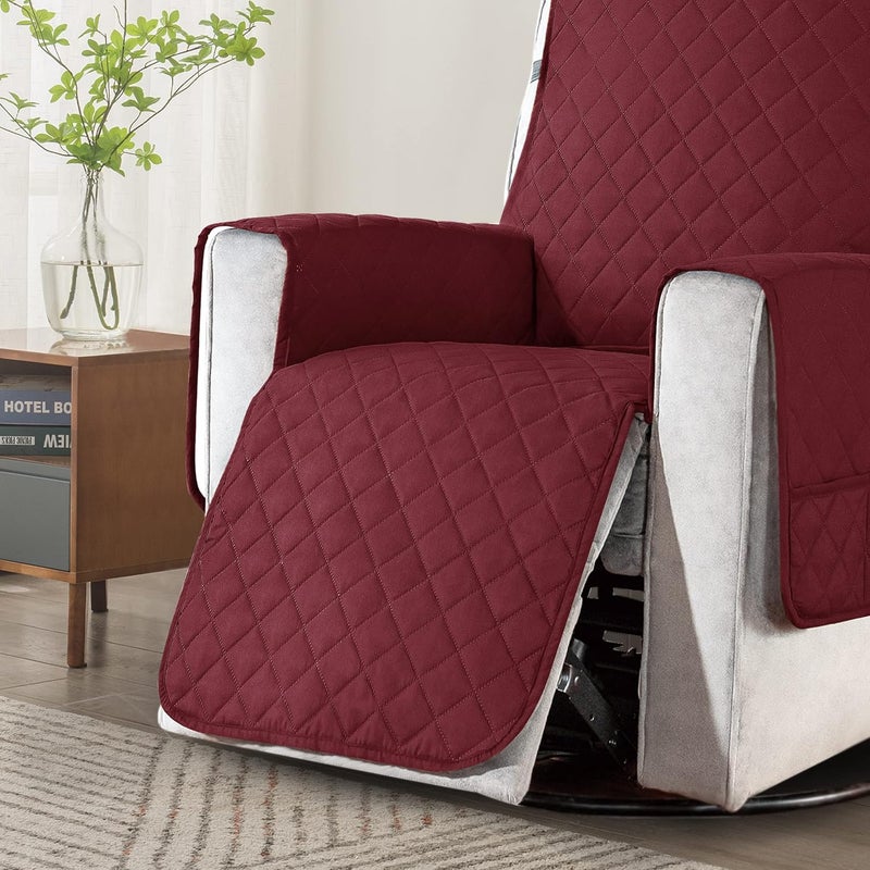 subrtex Recliner Chair Cover Fitted Large Sofa Slip Cover Seat Width to 28 Inch Reversible Washable Protector with Elastic Adjustable Strap for Home with Kids and Pets (Large, Wine) - Image 5