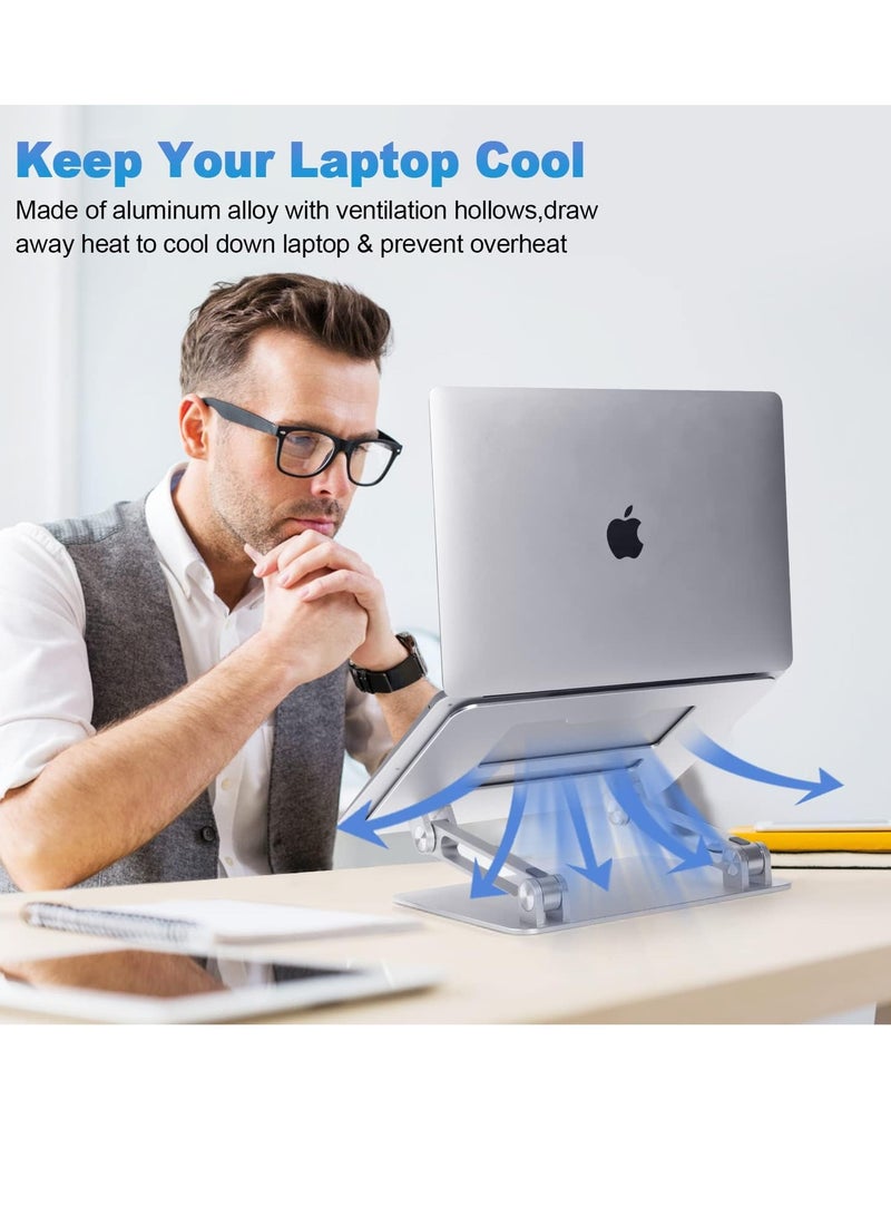 Laptop Stand for Desk with Stable Heavy Base, Adjustable Height Multi-Angle, Ergonomic Aluminum Holder with Heat-Vent, Foldable PC stand, Compatible Stand for Laptop up to 17.3 inches - Image 4