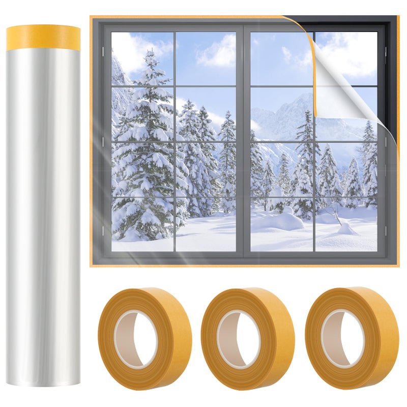 UJG 87'' x 394'' Window Insulation Kit, Window Insulation for Winter, POF Window Sealer for Winter, Insulates Indoor Windows Keep Warm for Weatherproofing Window Film for Winter Window Covering-1PCS - Image 1