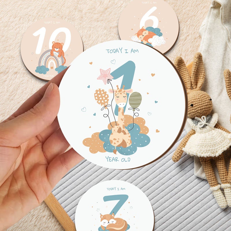 16 Pcs Monthly Milestones Morandi Colored Animal Figures Wooden Growth Record Keepsake For New Parents Grandparents Home Decor - Image 2