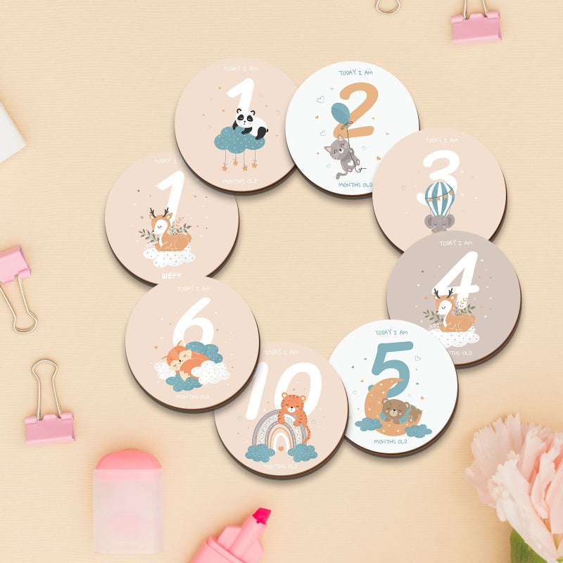 16 Pcs Monthly Milestones Morandi Colored Animal Figures Wooden Growth Record Keepsake For New Parents Grandparents Home Decor - Image 4