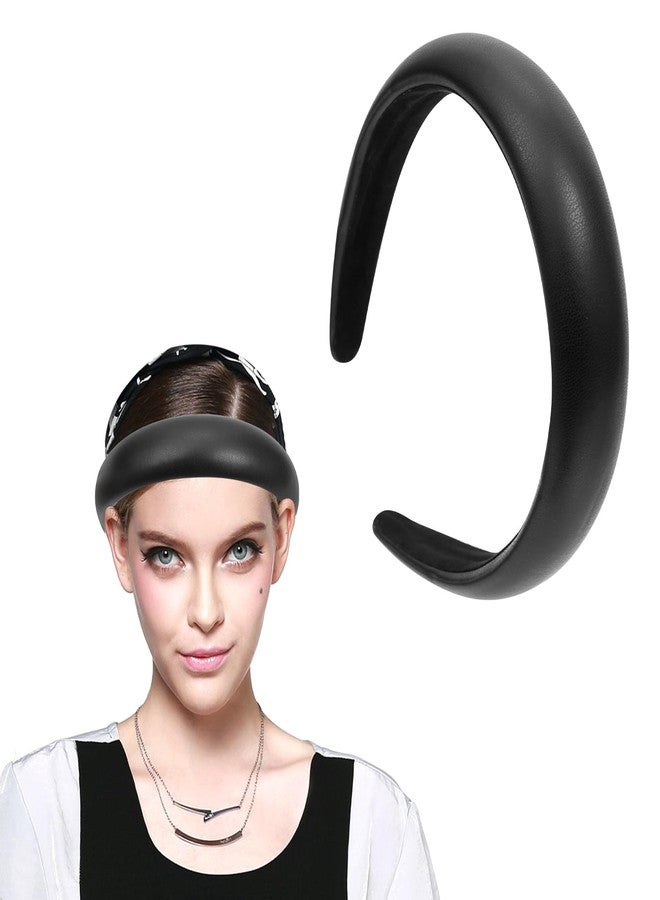 Cutewing Black Wide Headband for Women Soft Leather Padded Headband Fashion Dressy Head Band High Elastic Comfortable Hairband Hair Accessories for Womens Hair - Image 1