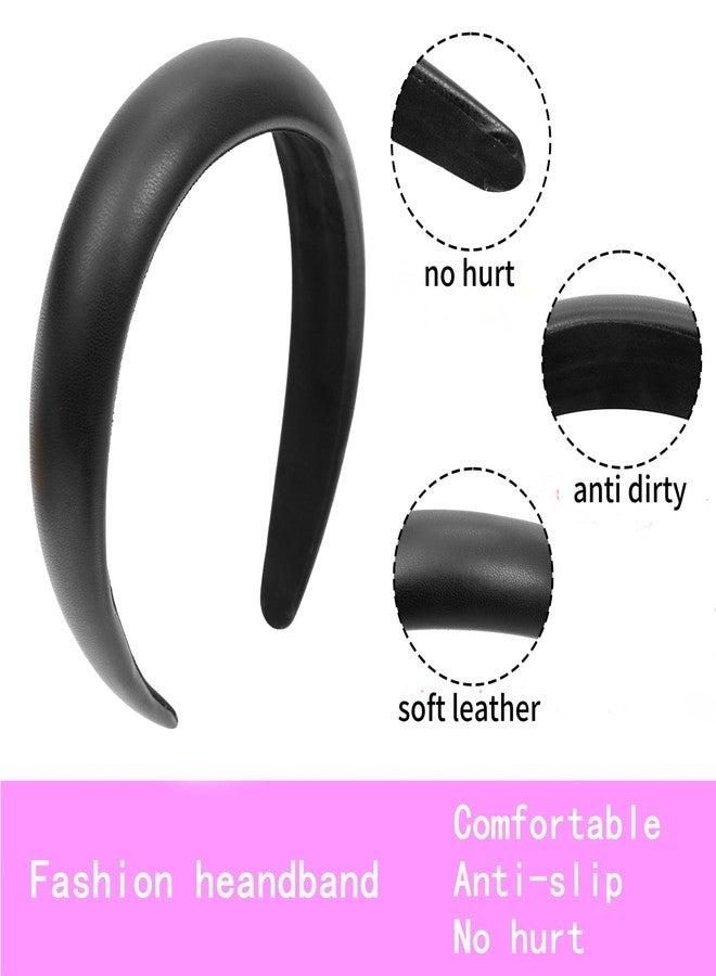 Cutewing Black Wide Headband for Women Soft Leather Padded Headband Fashion Dressy Head Band High Elastic Comfortable Hairband Hair Accessories for Womens Hair - Image 3