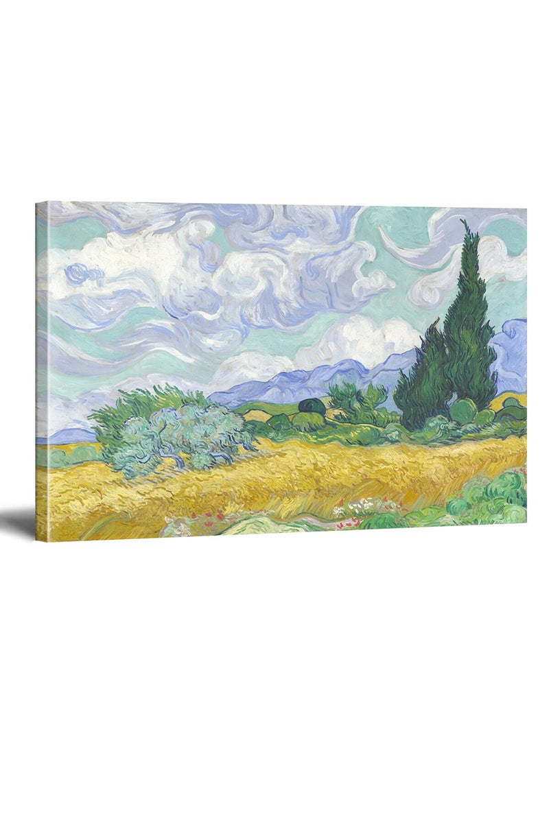 HYFBH Wheatfield with Cypresses by Vincent Van Gogh Famous Oil Paintings Reproduction Classic Canvas Prints Wall Art Pictures for Home Office Decorations Van Gogh Poster 12x16inch - Image 1