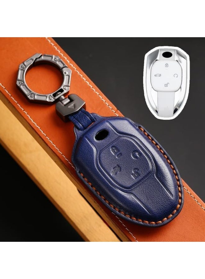 NOSKIN Leather Car Remote Key Case Cover Shell Fit for Trumpchi GAC 2021 EMPOWs J11 J12 J13 J14 J15 J16 GS8 Protector Keychain Accessories (Blue) - Image 1