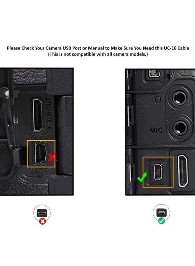 إيغويل كابل USB لنقل الصور ومزود شحن UC-E6 لـ Nikon D3300 D750 D5300 D7200 D3200، Coolpix B500، وSelect Coolpix & DSLR، المتوافق مع Sony Cybershot DSC-W800/W810/W830/W710/W730/TF1/H400. 1.5 مليون، 1 عبوة - Image 5