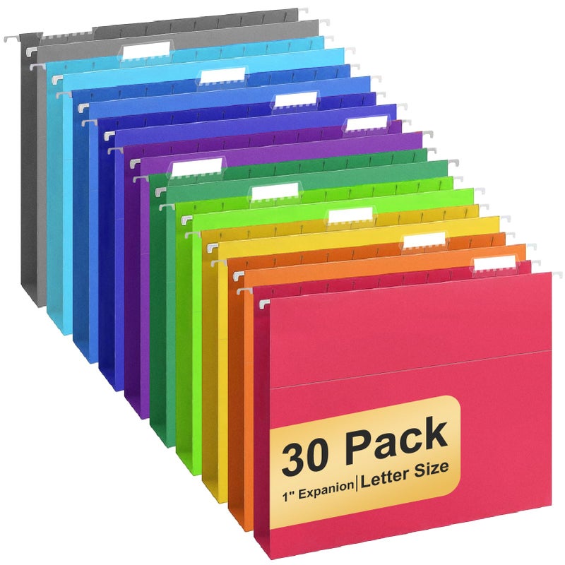 YOPCDJ Hanging File Folders, 30 Pack Letter Size Hanging File folders with Tabs, Stay Organized for Your Home and Office Bulk File, Documents and Paper, 10 Colors - Image 1