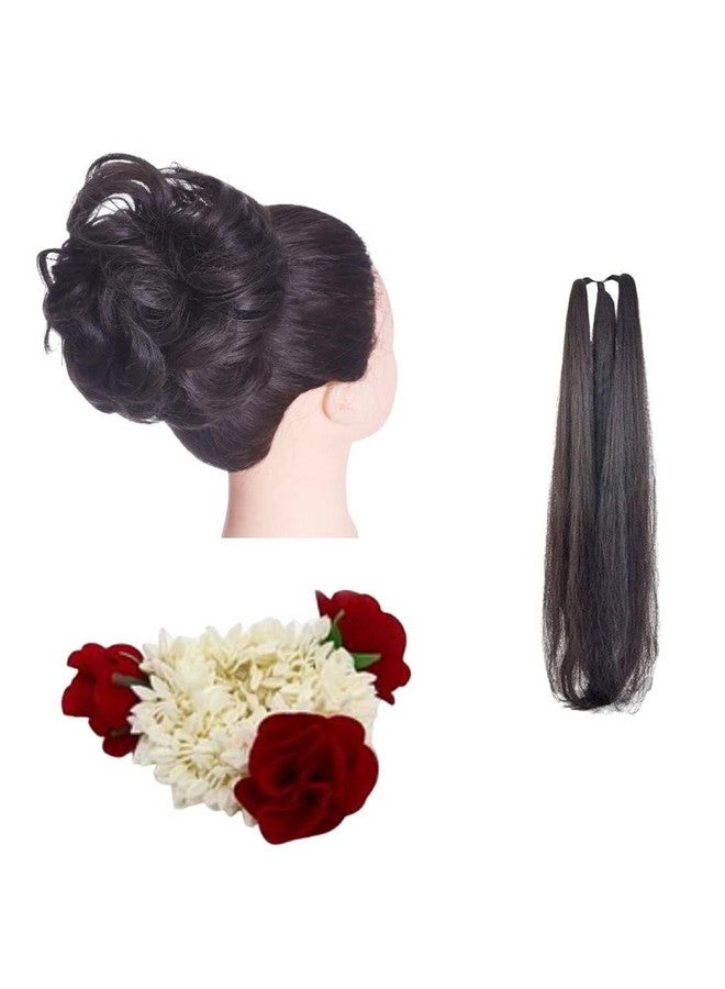 Ublic Combo of 3 pieces White Mogra Rose Flower Gajra Funky Messy Bun Juda Parandi Choti braid Hair Extension Accessories (Combo 6) - Image 1