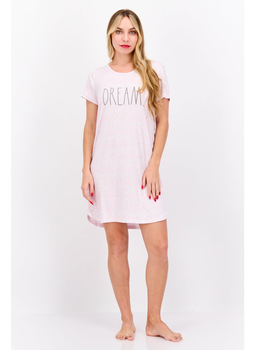Rae Dunn - Women Round Neck Short Sleeve Graphic Print Sleepwear Dress, Pink - Image 1