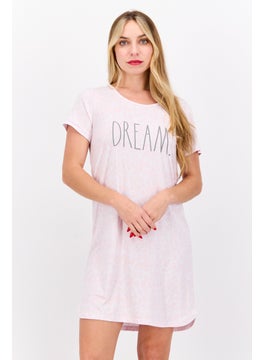 Women Round Neck Short Sleeve Graphic Print Sleepwear Dress, Pink