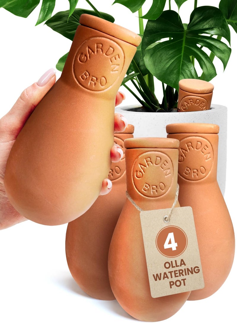 GARDENBRO 4 Pcs Ollas Terracotta Watering Pots Large - 14 Oz Terracotta Self Watering Globes For 1-week Easy To Refill - Clay Garden Olla Pots Plant Waterers While On Vacation Outdoor & Indoor [4pcs Large 14oz] - Image 1