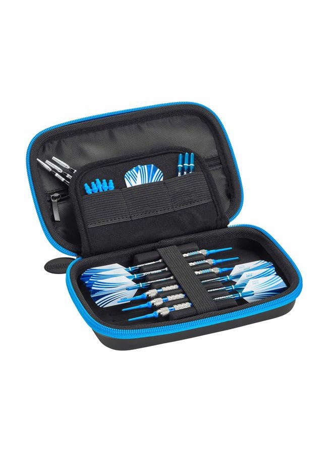 CASEMASTER sentinel eva foam shell dart case, holds 6 darts and extra accessories, tips, shafts flights, compatible with steel tip soft blue zipper - Image 2