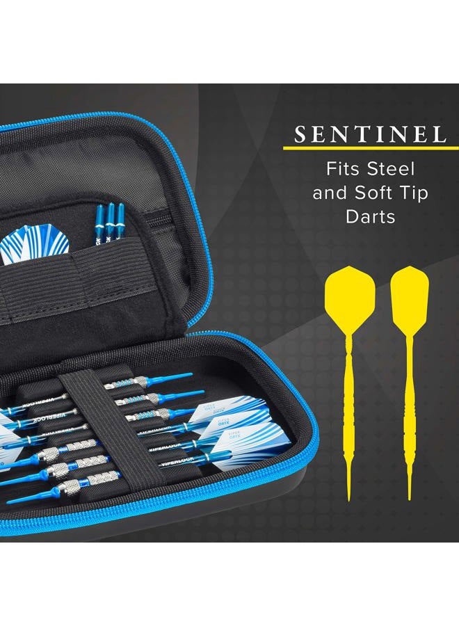 CASEMASTER sentinel eva foam shell dart case, holds 6 darts and extra accessories, tips, shafts flights, compatible with steel tip soft blue zipper - Image 3