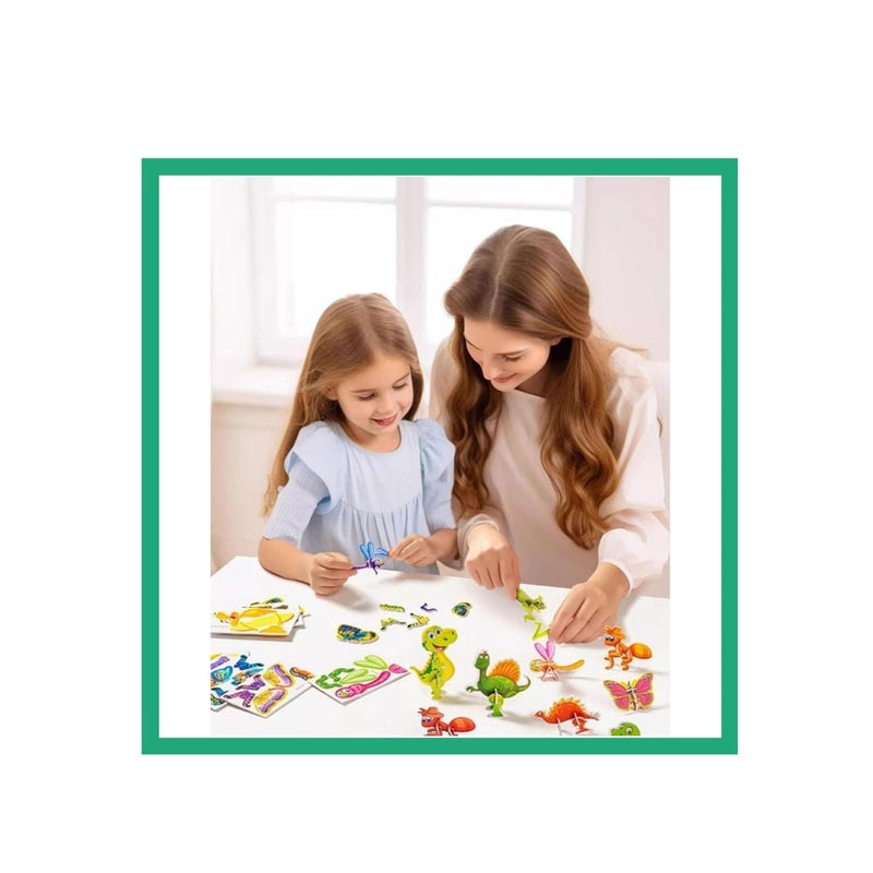 SOLARAE 4 Set Educational 3D Cartoon Puzzle, 3D Cartoon Puzzles, Animals, dinosaurs, airplanes, insects 3D puzzles, Good Gifts for Boys & Girls - Image 2