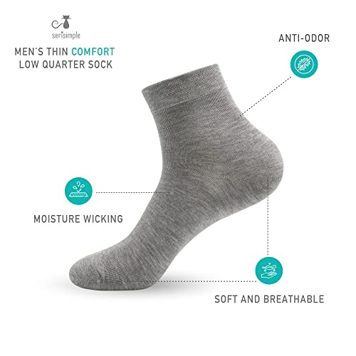 SERISIMPLE Viscose Bamboo Men's Breathable Quarter Thin Ankle High Socks - Comfort Cool Soft 5 Pairs (Large, Grey) - Image 2