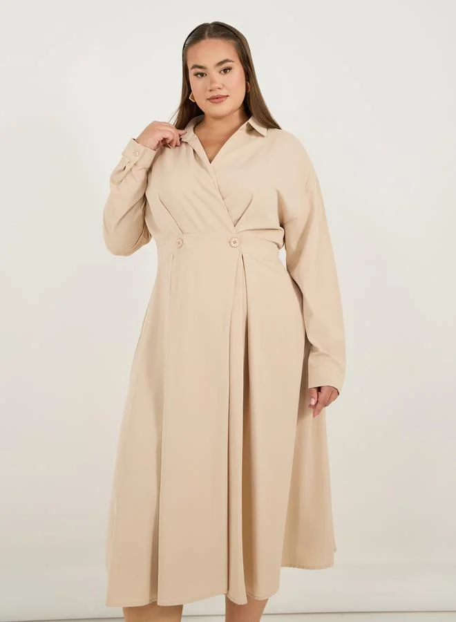 Styli Pleated Shirtwaist Dress