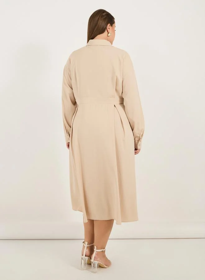 Styli Pleated Shirtwaist Dress