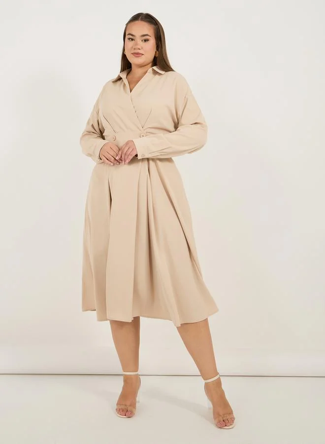 Styli Pleated Shirtwaist Dress